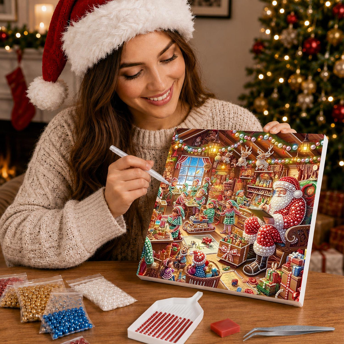 Toymaking Elves with Santa pearl painting – image 16