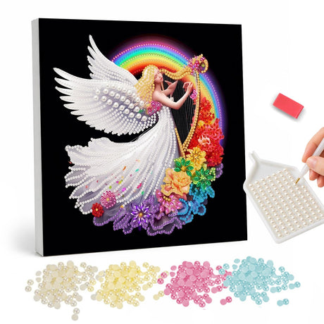 Rainbow Angel Harp pearl painting – image 1