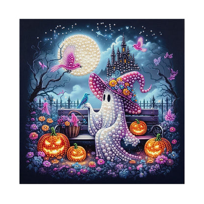 Pink-Hat Ghost on a Park Bench pearl painting – image 11