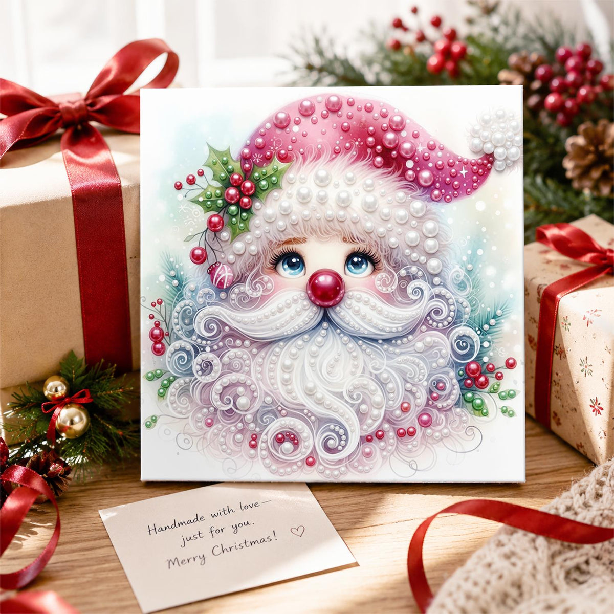 Pink Swirl-Bearded Santa Face pearl painting – image 2