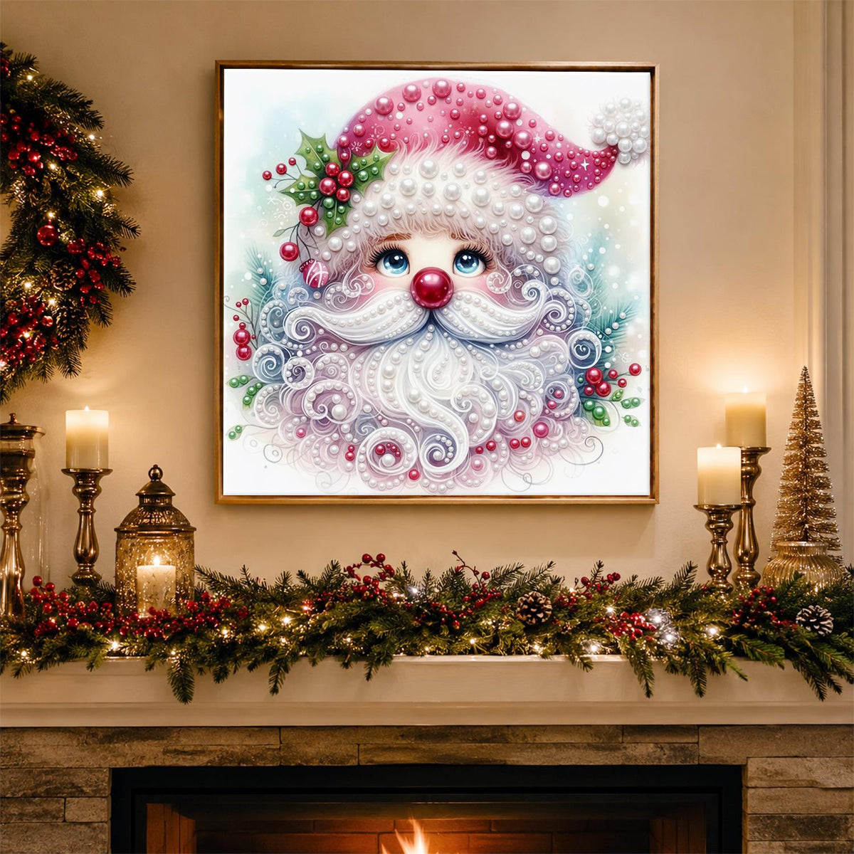 Pink Swirl-Bearded Santa Face pearl painting – image 3