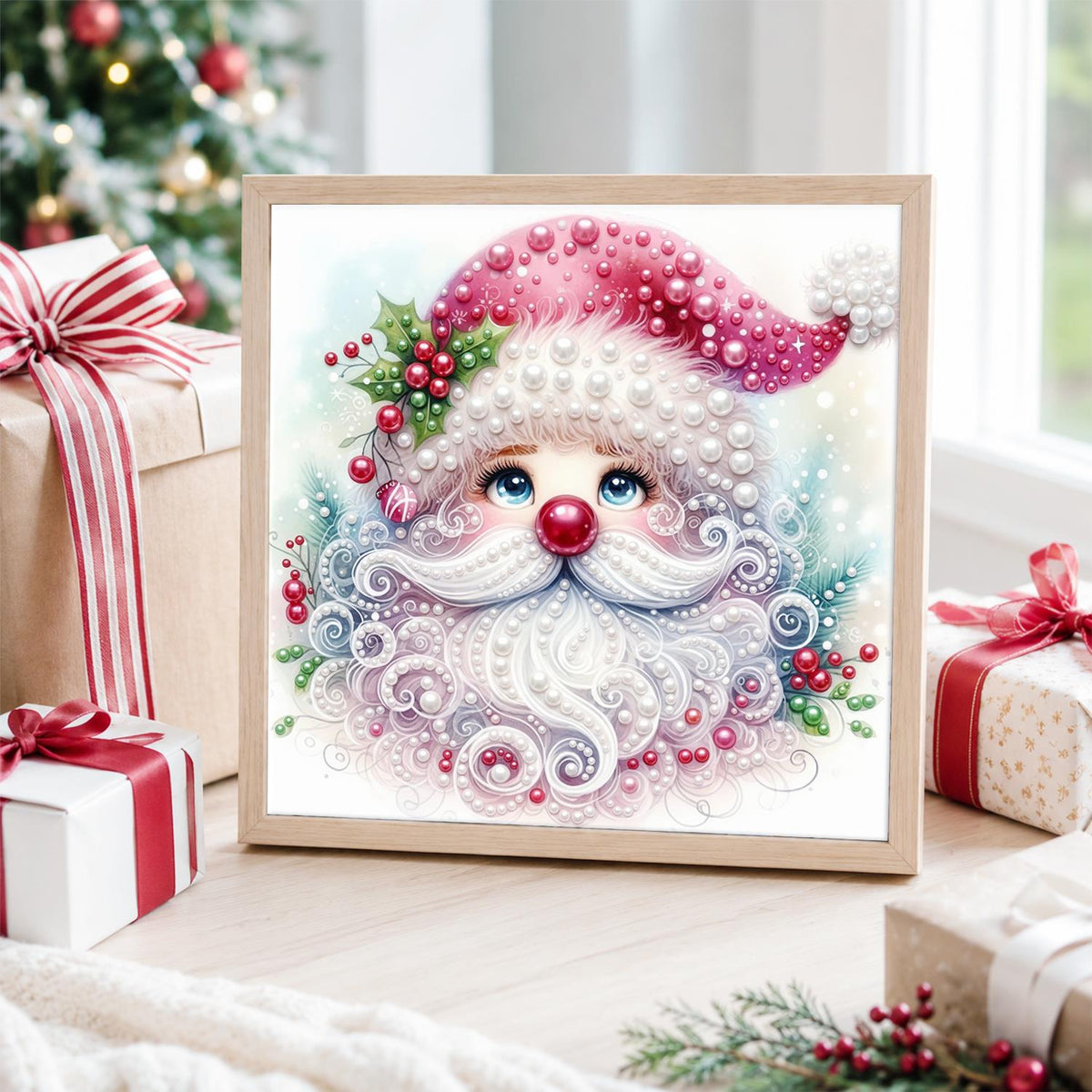 Pink Swirl-Bearded Santa Face pearl painting – image 4
