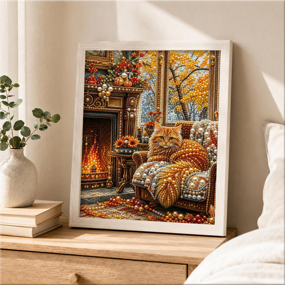 Fireside Cat on a Knit Throw pearl painting – image 2