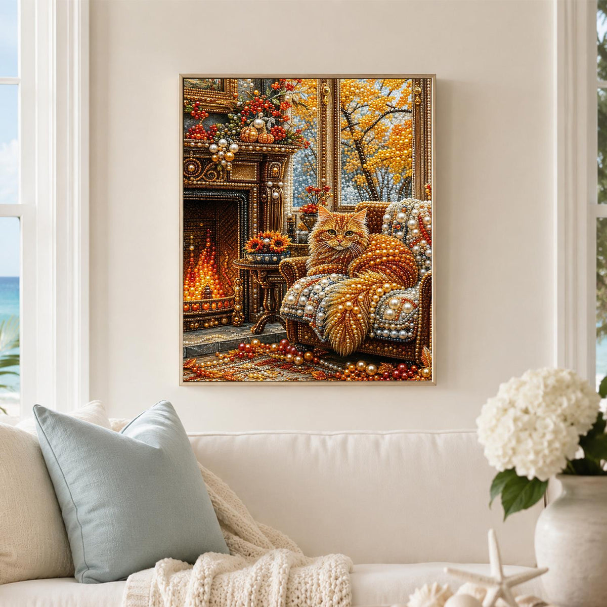 Fireside Cat on a Knit Throw pearl painting – image 3