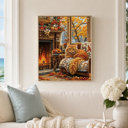 Fireside Cat on a Knit Throw pearl painting – image 3