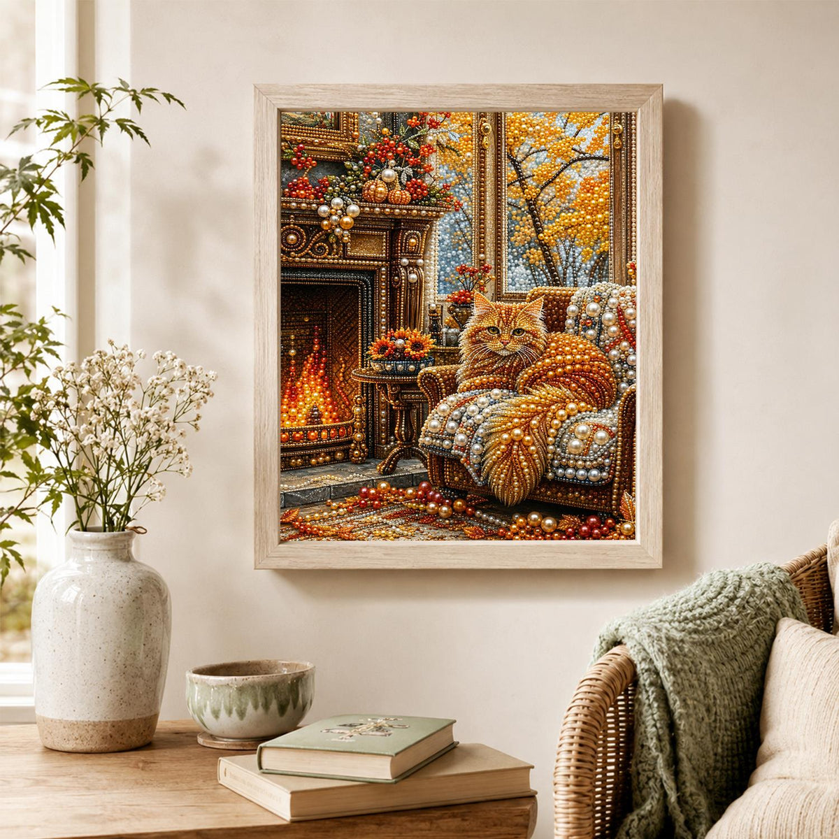 Fireside Cat on a Knit Throw pearl painting – image 4