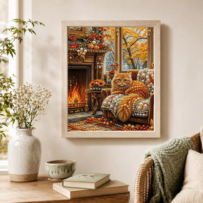 Fireside Cat on a Knit Throw pearl painting – image 4