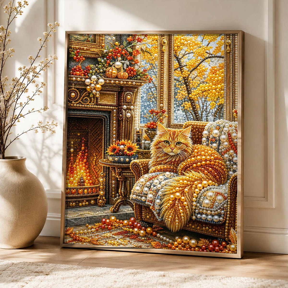 Fireside Cat on a Knit Throw pearl painting – image 5