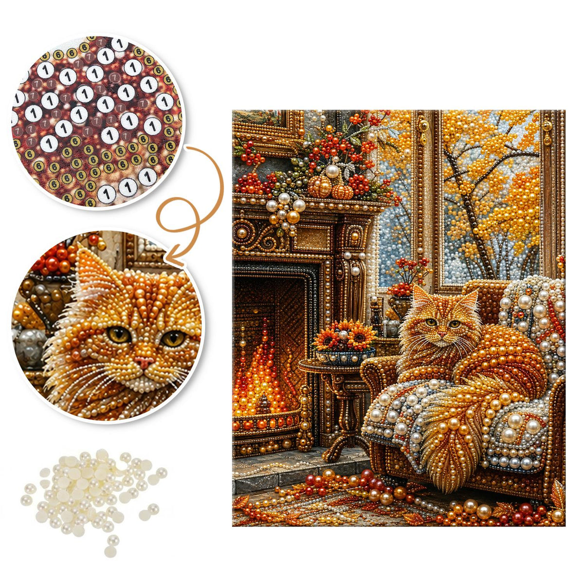 Fireside Cat on a Knit Throw pearl painting – image 6