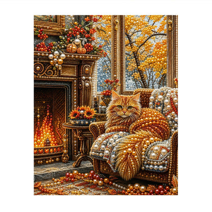 Fireside Cat on a Knit Throw pearl painting – image 11