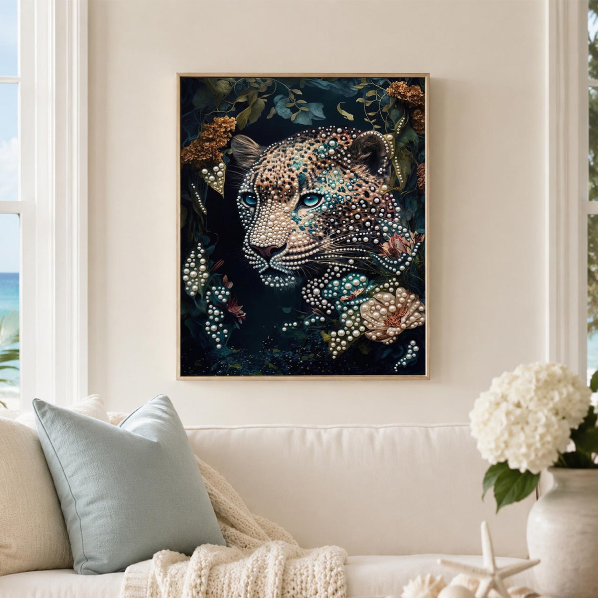 Pale Leopard in Dark Foliage pearl painting – image 3