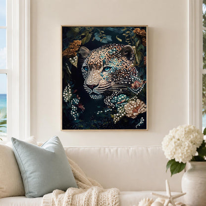 Pale Leopard in Dark Foliage pearl painting – image 3
