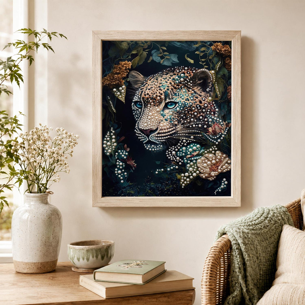 Pale Leopard in Dark Foliage pearl painting – image 4