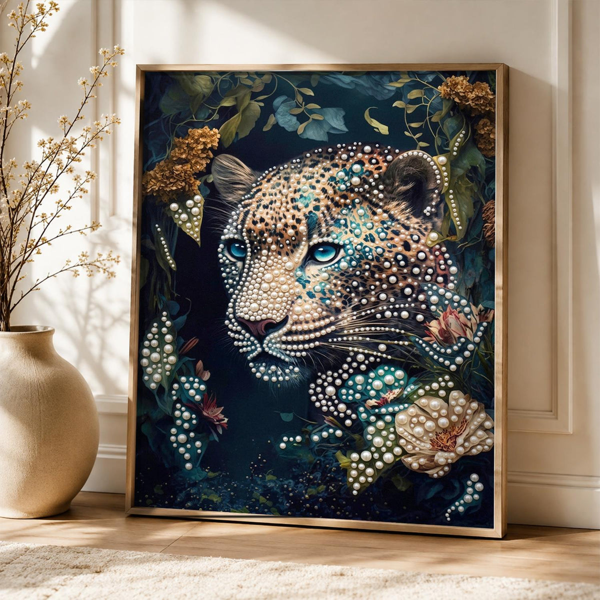 Pale Leopard in Dark Foliage pearl painting – image 5