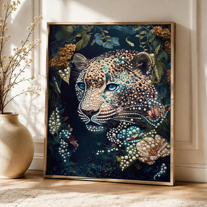 Pale Leopard in Dark Foliage pearl painting – image 5