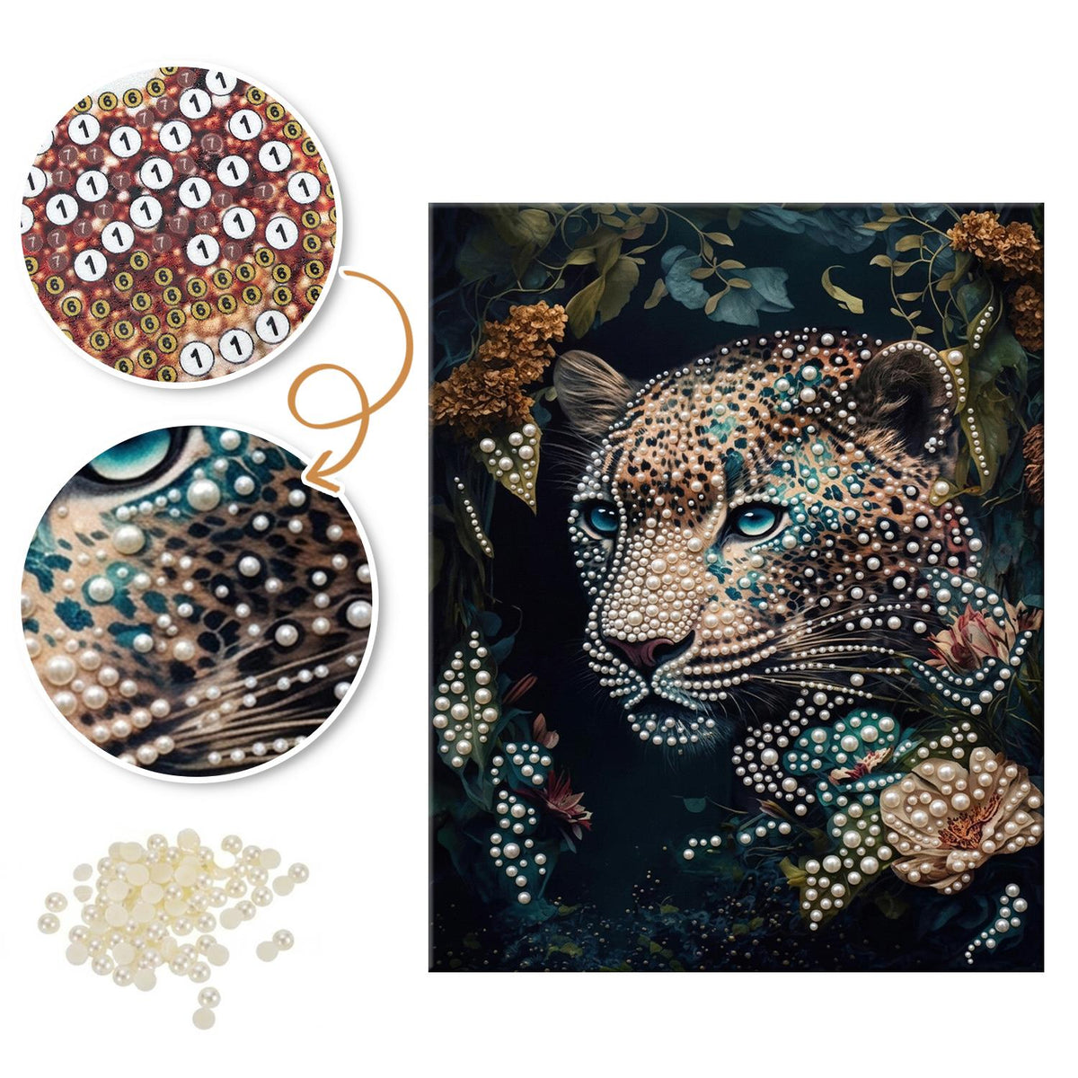 Pale Leopard in Dark Foliage pearl painting – image 6