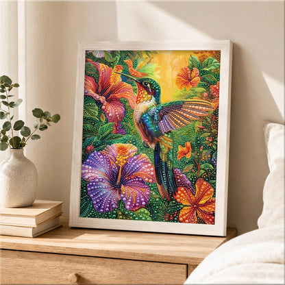 Hummingbird and Purple Hibiscus pearl painting – image 2