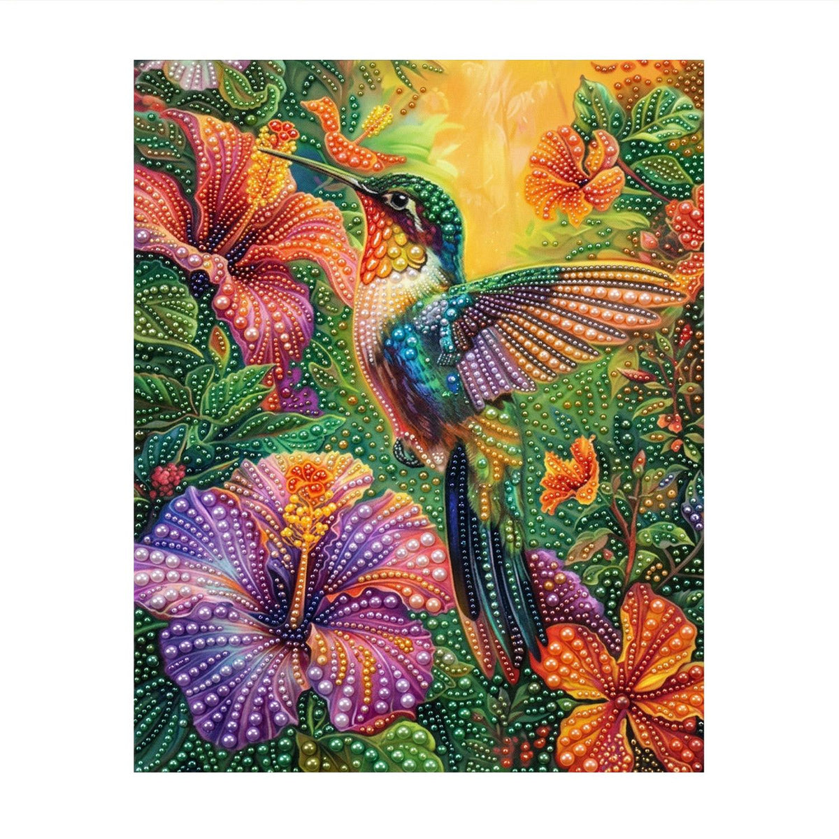 Hummingbird and Purple Hibiscus pearl painting – image 11