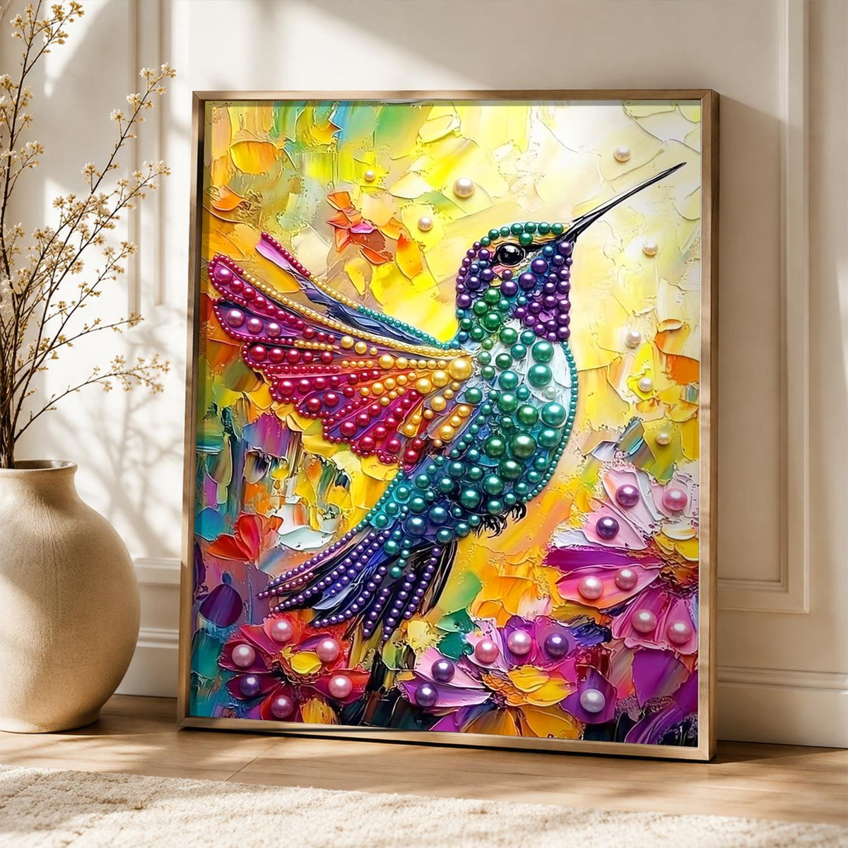 Emerald Hummingbird in Sunlight pearl painting – image 5