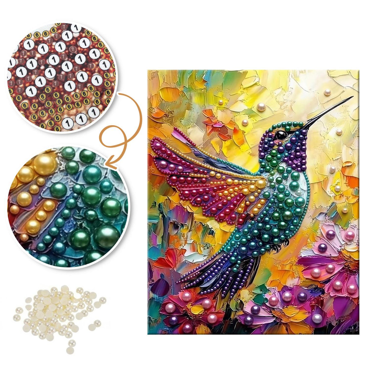 Emerald Hummingbird in Sunlight pearl painting – image 6
