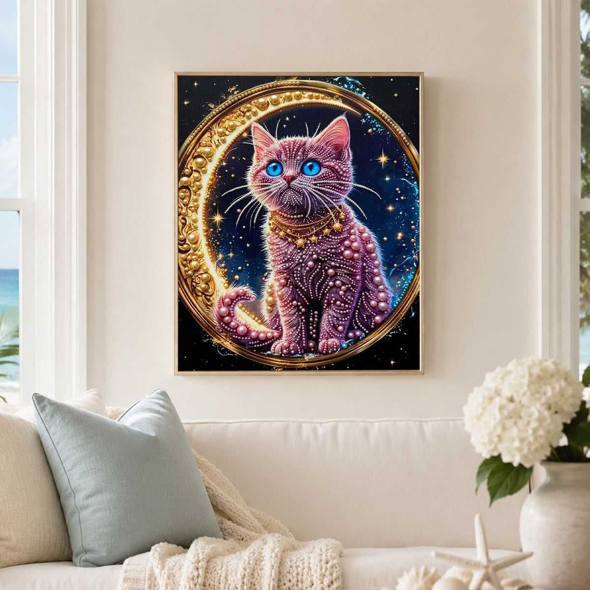 Jeweled Kitty and Crescent Moon pearl painting – image 3