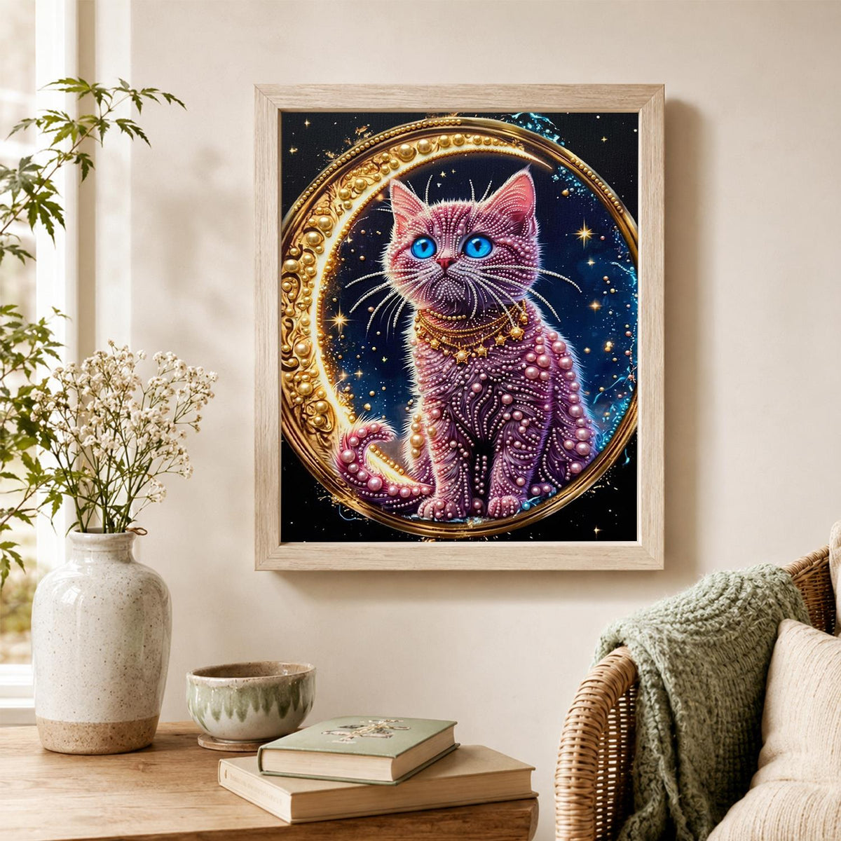 Jeweled Kitty and Crescent Moon pearl painting – image 4