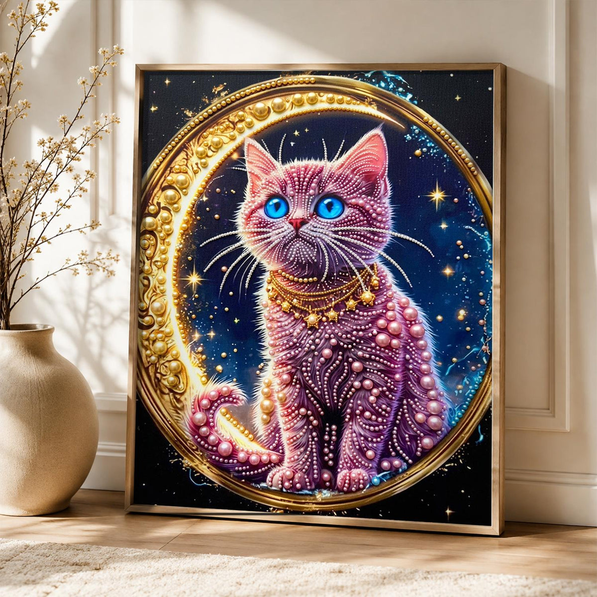 Jeweled Kitty and Crescent Moon pearl painting – image 5