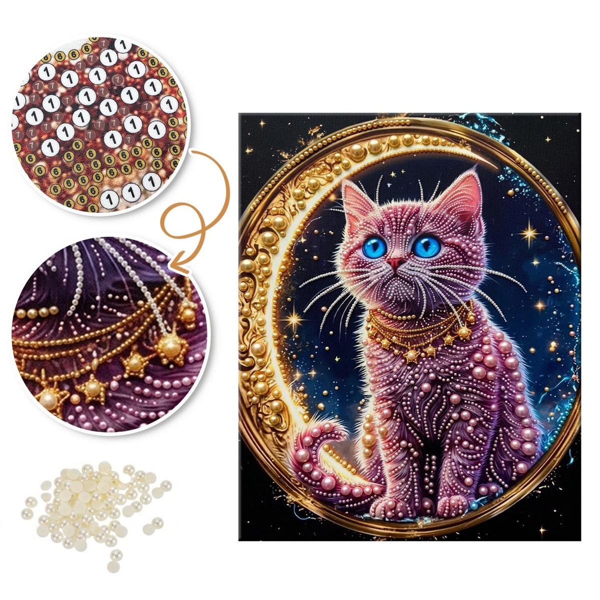 Jeweled Kitty and Crescent Moon pearl painting – image 6