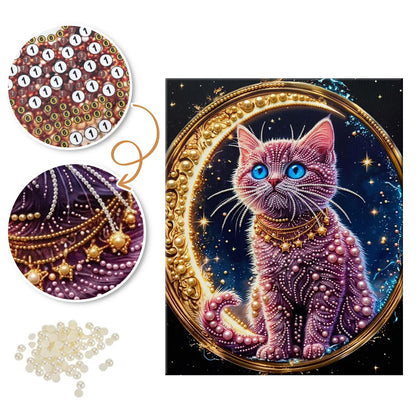 Jeweled Kitty and Crescent Moon pearl painting – image 6