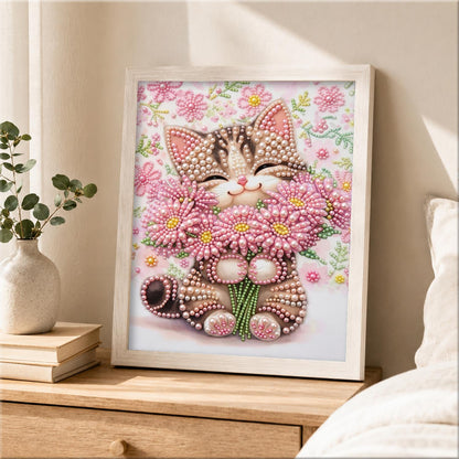 Tabby Hugging a Daisy Bouquet pearl painting – image 2