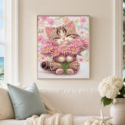 Tabby Hugging a Daisy Bouquet pearl painting – image 3