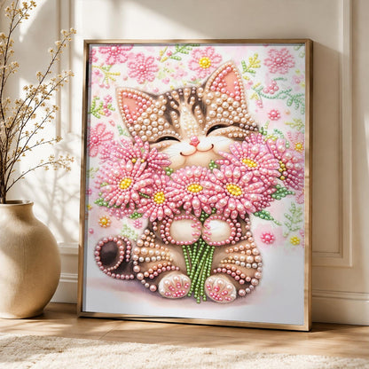 Tabby Hugging a Daisy Bouquet pearl painting – image 5