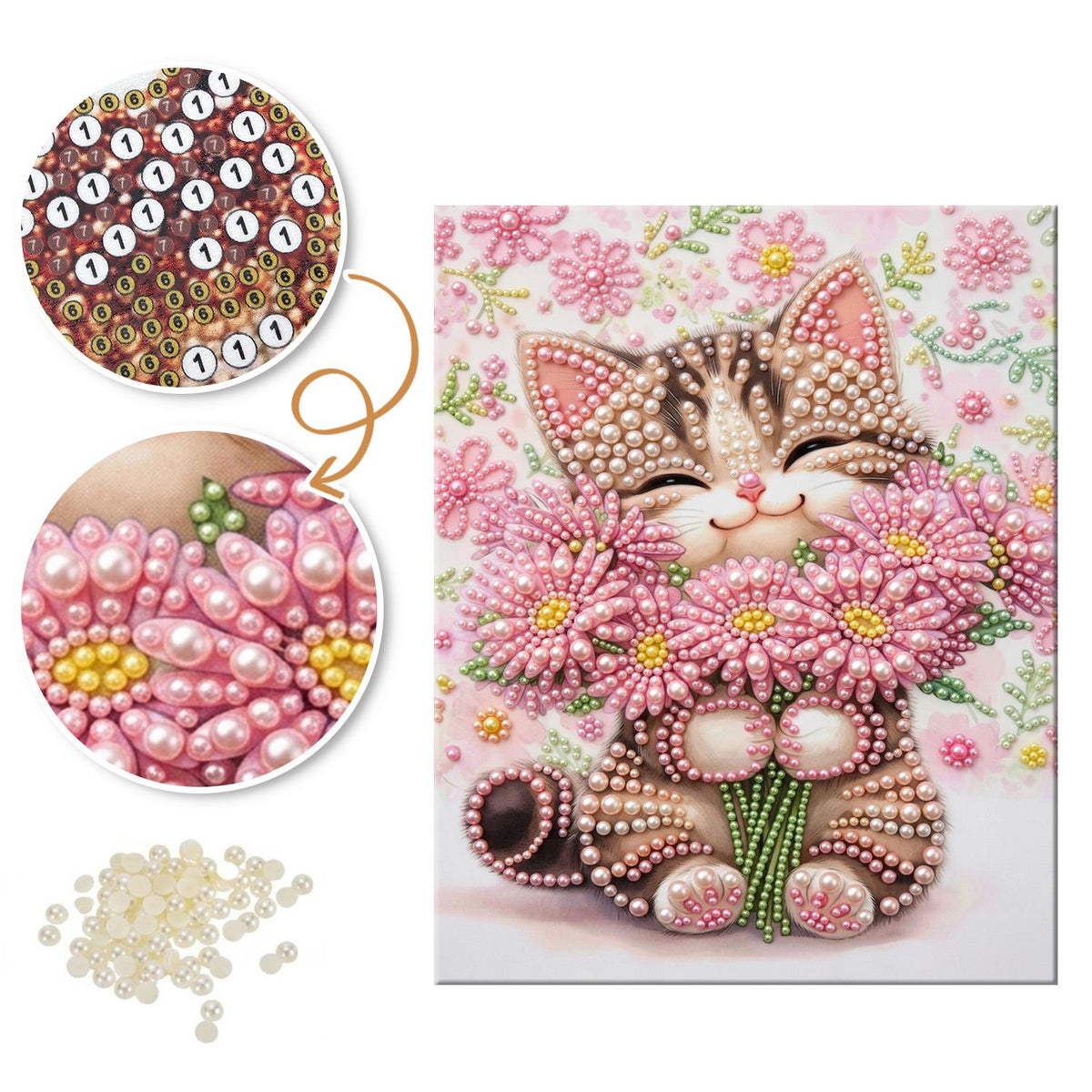 Tabby Hugging a Daisy Bouquet pearl painting – image 6