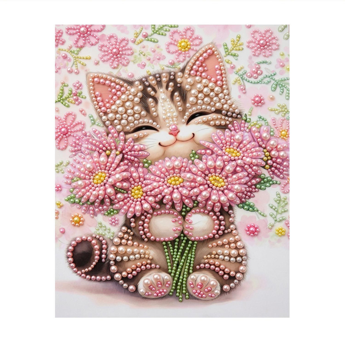 Tabby Hugging a Daisy Bouquet pearl painting – image 11