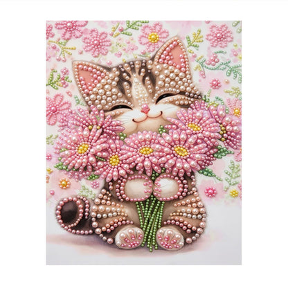 Tabby Hugging a Daisy Bouquet pearl painting – image 11