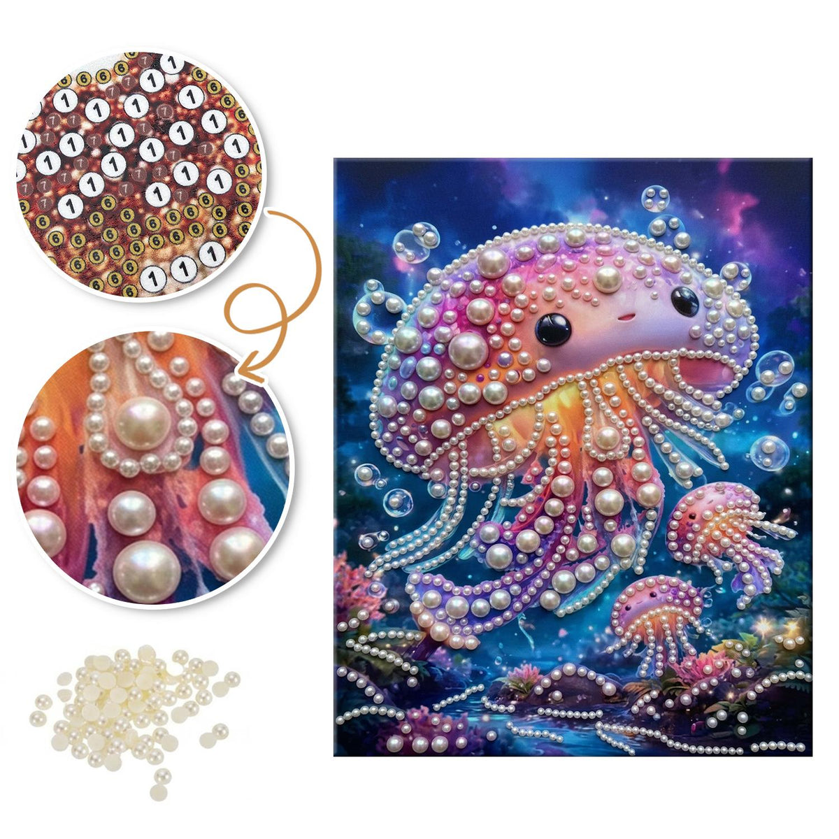 Smiling Jellyfish Family pearl painting – image 6