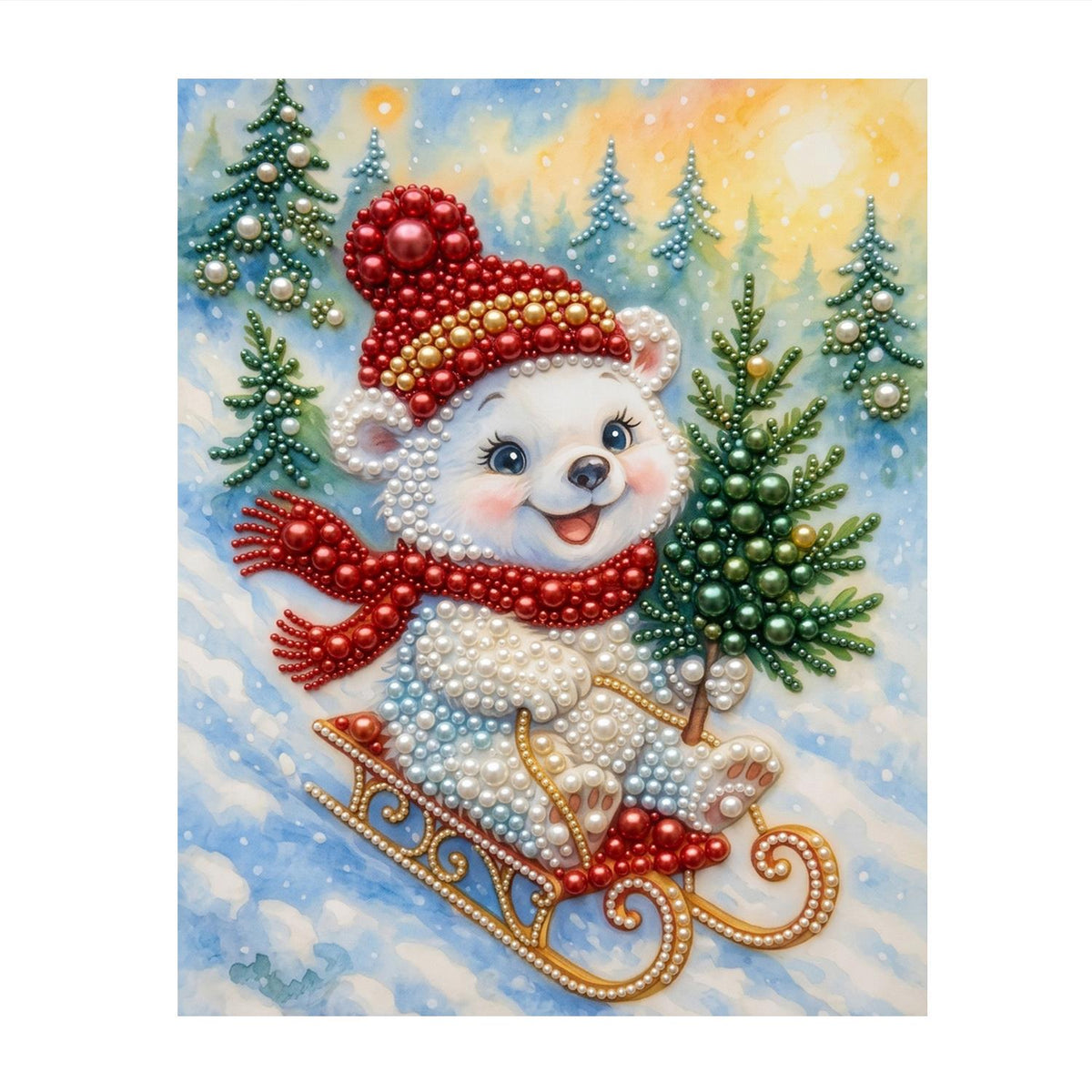 Polar Cub Sledding with a Tree pearl painting – image 11