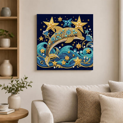 Golden Dolphin and Starry Waves pearl painting – image 2