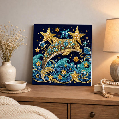 Golden Dolphin and Starry Waves pearl painting – image 3