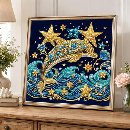 Golden Dolphin and Starry Waves pearl painting – image 5