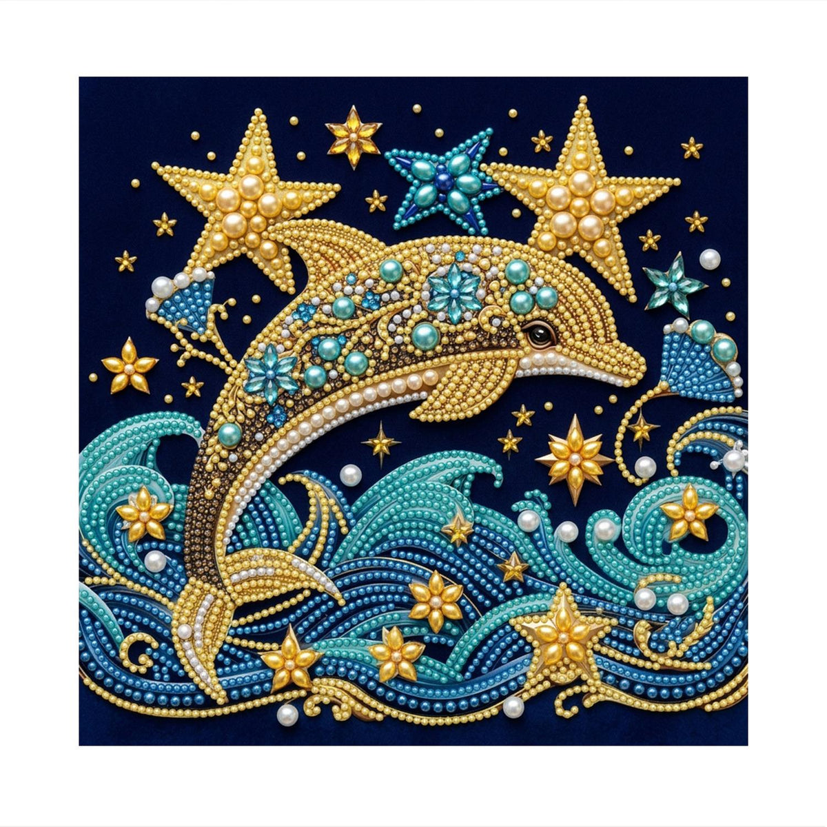 Golden Dolphin and Starry Waves pearl painting – image 11