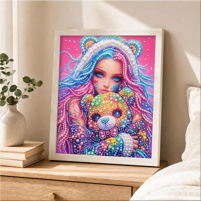 Bear-Hood Girl and Rainbow Teddy pearl painting – image 2
