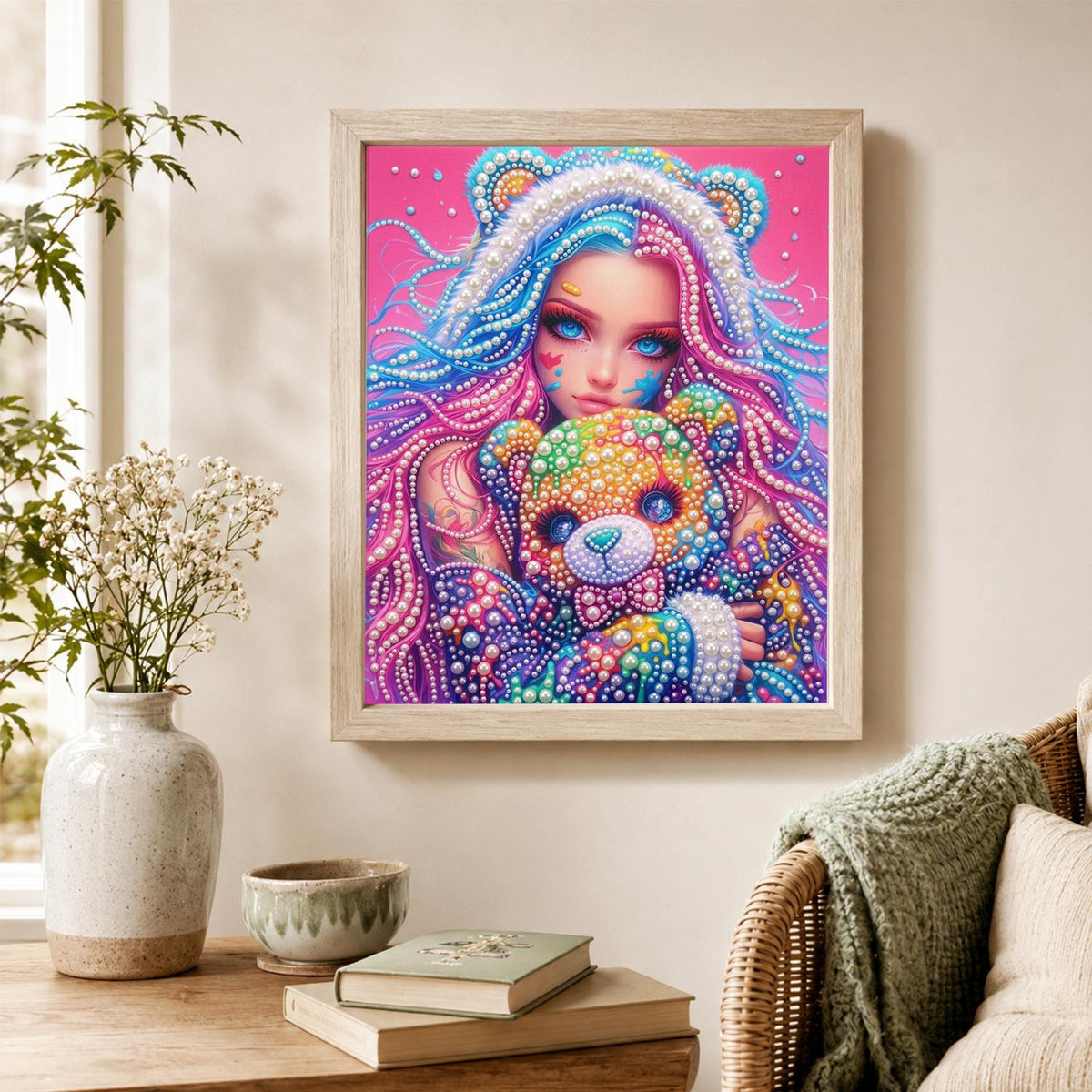 Bear-Hood Girl and Rainbow Teddy pearl painting – image 4