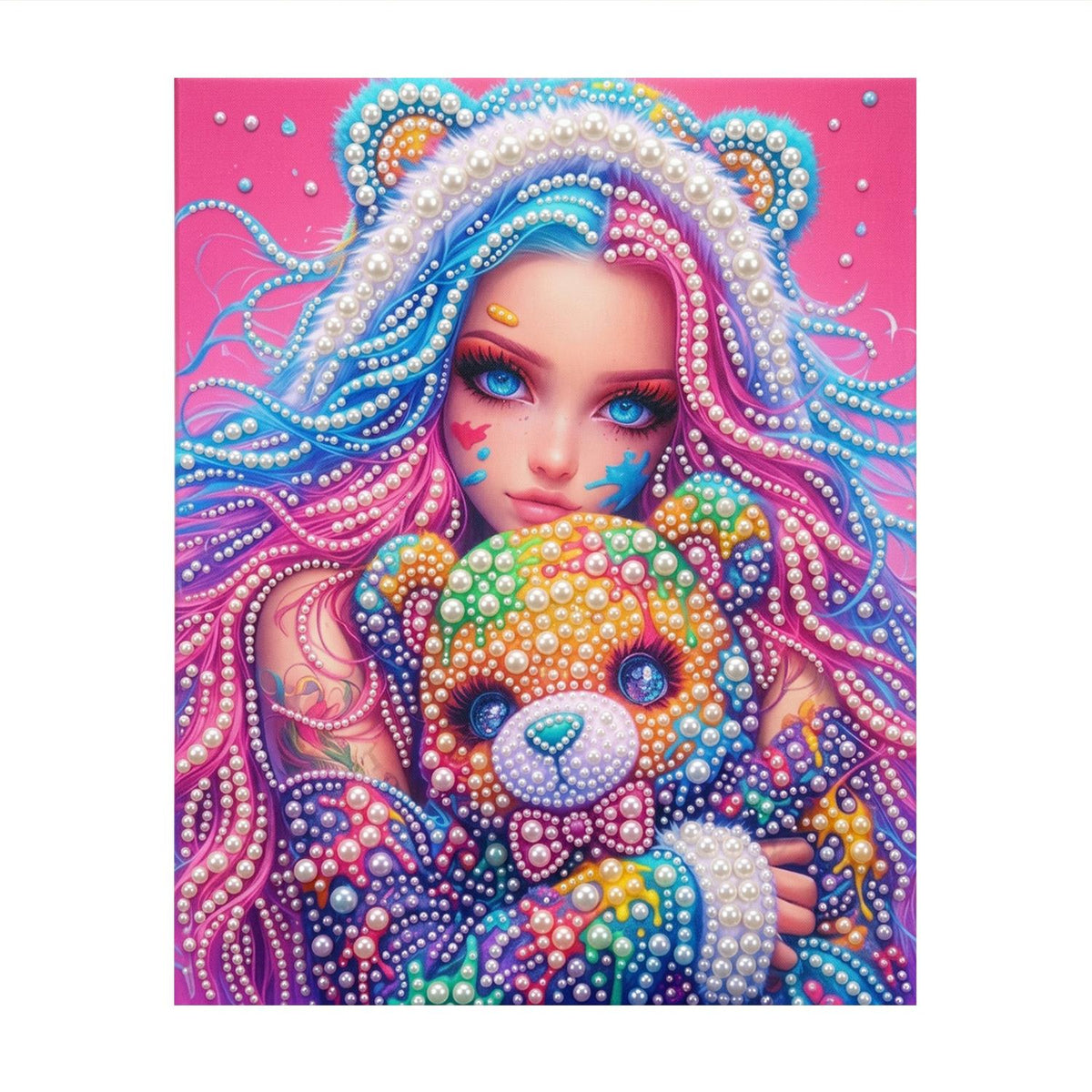 Bear-Hood Girl and Rainbow Teddy pearl painting – image 11