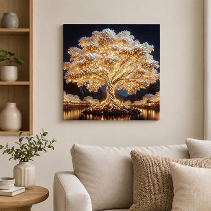 Shimmering Tree on Midnight Water pearl painting – image 2