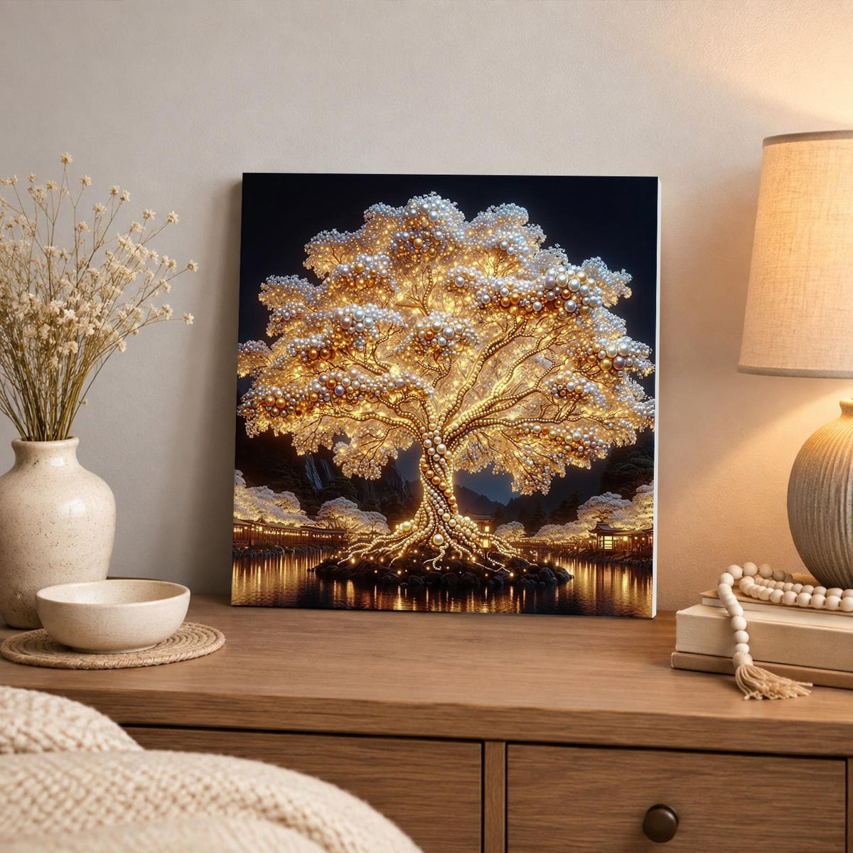 Shimmering Tree on Midnight Water pearl painting – image 3