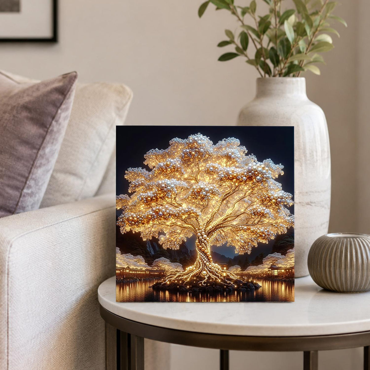 Shimmering Tree on Midnight Water pearl painting – image 4