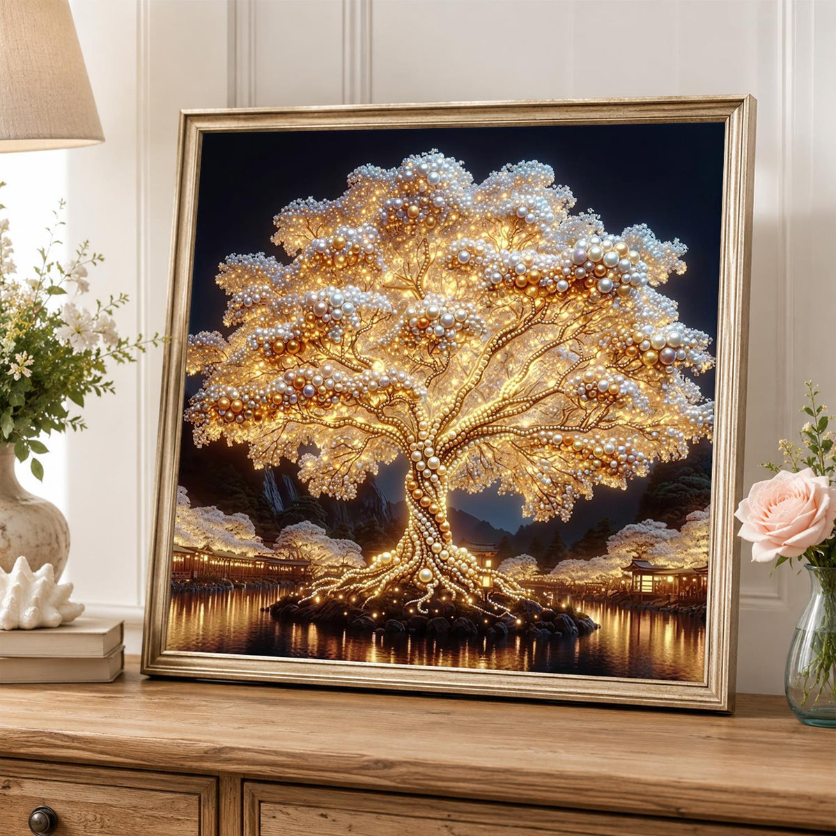 Shimmering Tree on Midnight Water pearl painting – image 5