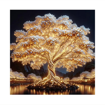 Shimmering Tree on Midnight Water pearl painting – image 11