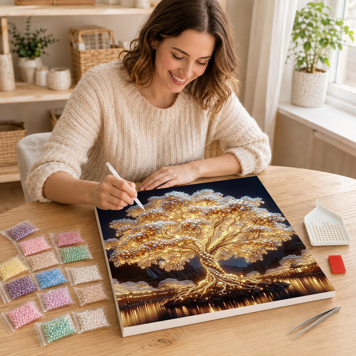 Shimmering Tree on Midnight Water pearl painting – image 16